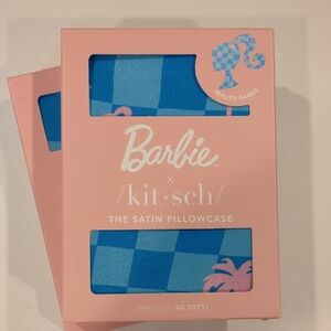 Barbie Satin Pillowcase in Blue Checkerboard with Pink Accents